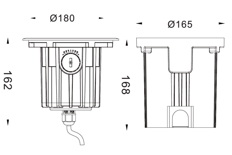 IG180162B D180 adjustable inground light dimensions drawing